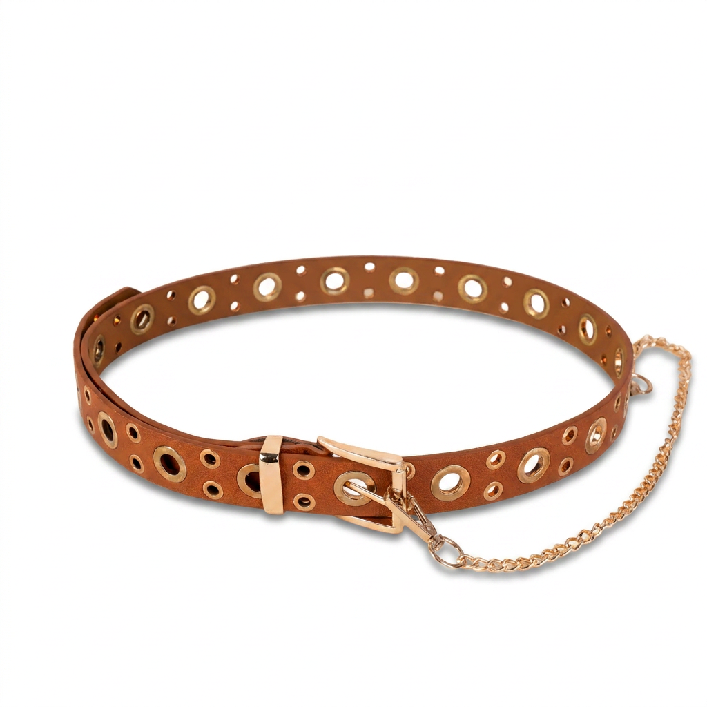 CINTURA CON BORCHIE BUCATE E CATENA PENDENTE