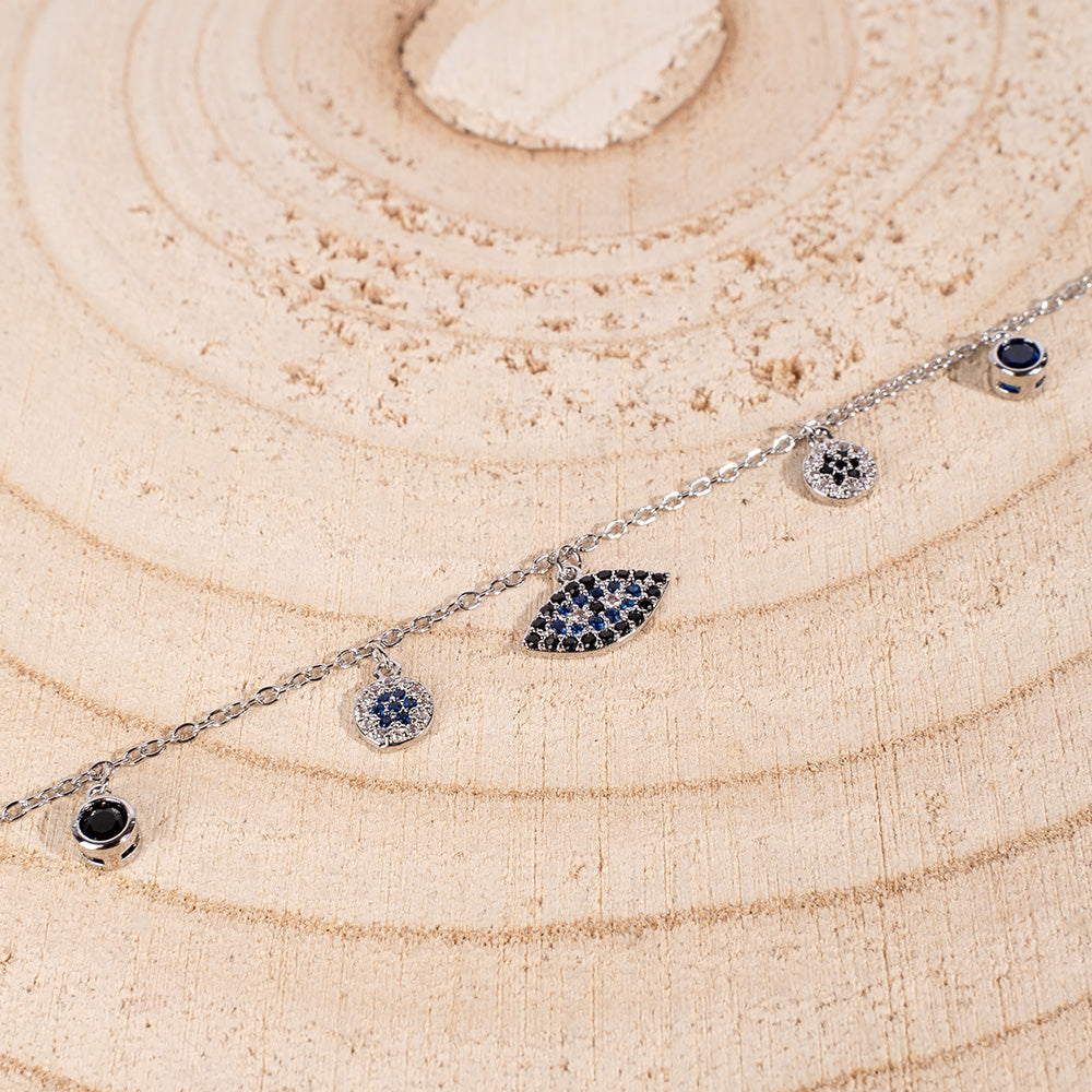 THIN CHOKER NECKLACE WITH EYE AND RHINESTONE