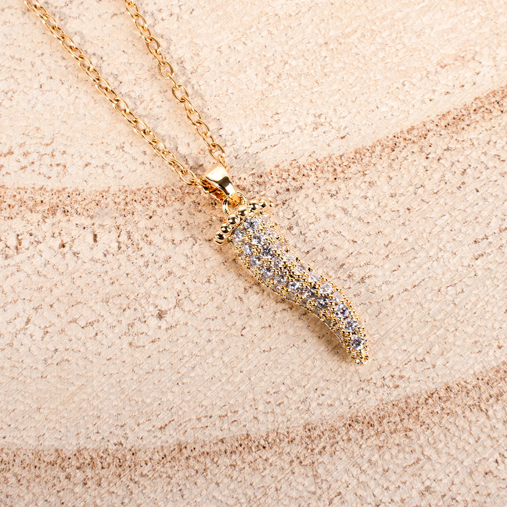 CHOKER NECKLACE WITH SMALL HORN PENDANT AND RHINESTONE