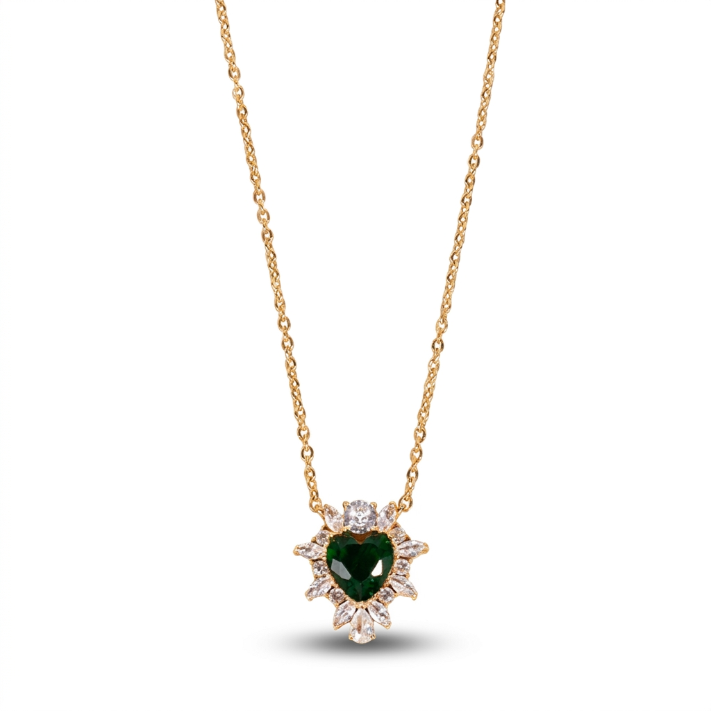 COLLANA GIROCOLLO CON PIETRA A CUORE CON STRASS INTORNO
