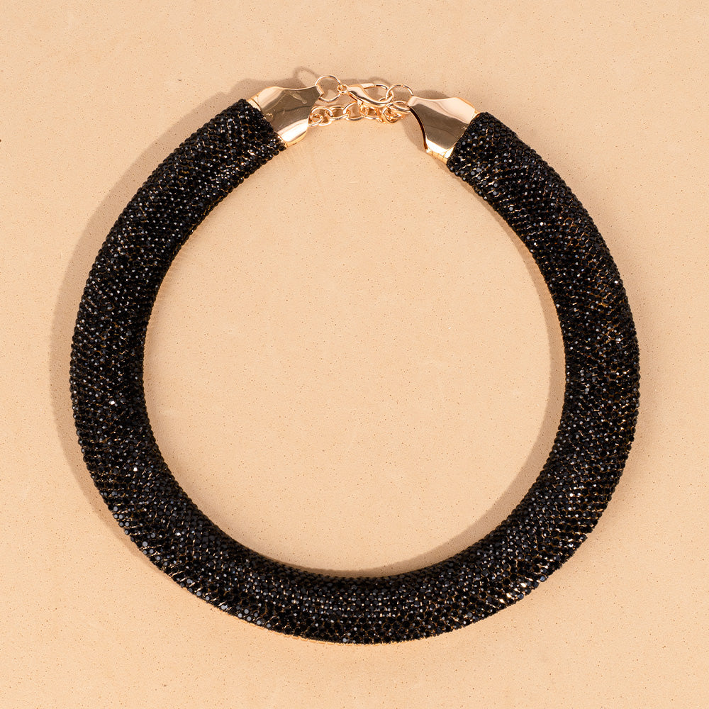 SNAKE CHOKER NECKLACE COVERED WITH RHINESTONE AND PEARLS