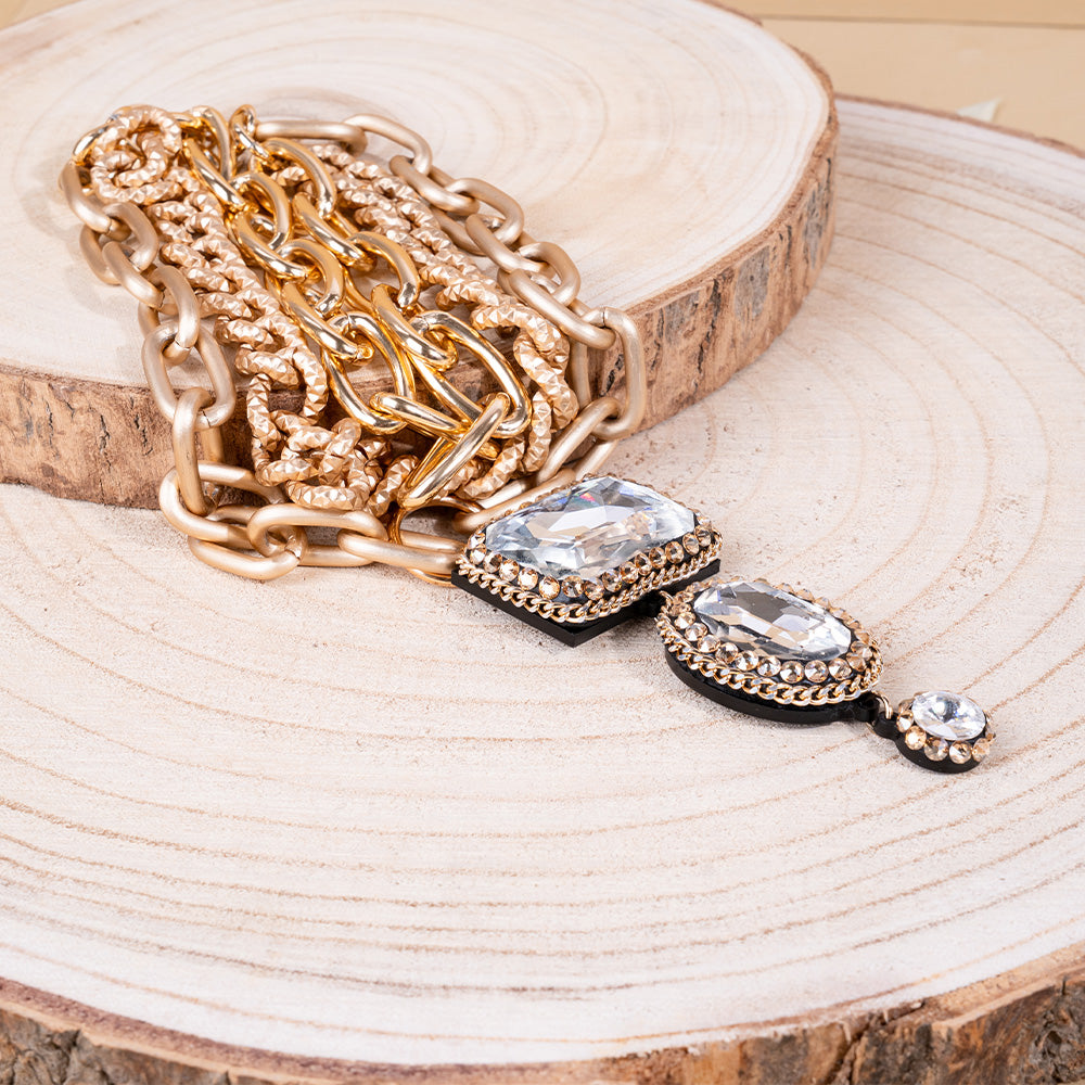 COLLANA GIROCOLLO MULTIFILO CON CATENE E PIETRE PENDENTI
