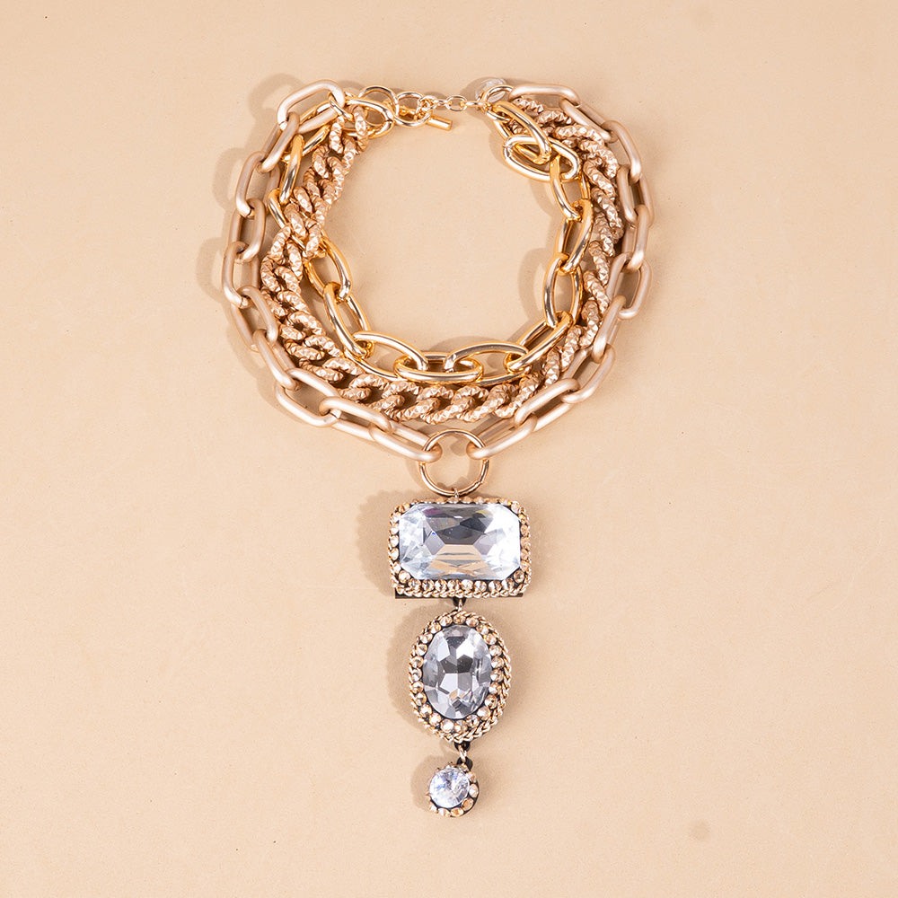 COLLANA GIROCOLLO MULTIFILO CON CATENE E PIETRE PENDENTI