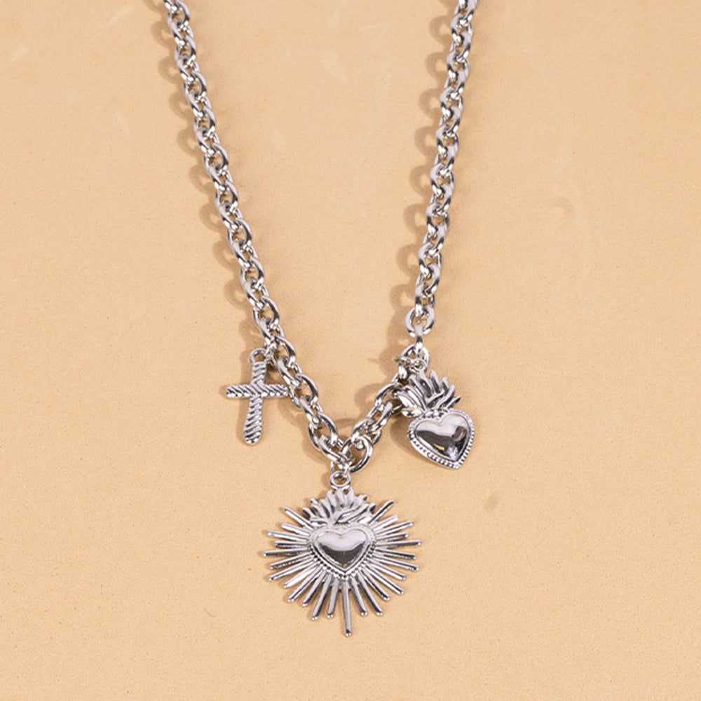 DOUBLE SACRED HEART AND CROSS CHOKER NECKLACE