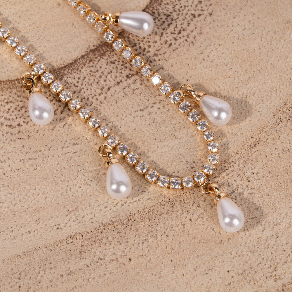 TENNIS-LIKE CHOKER NECKLACE WITH PEARL DANGLES