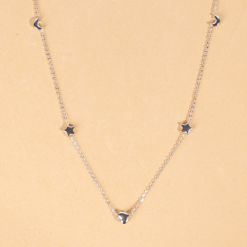 COLLANA LUNGA FINA CON LUNA CUORE STELLA E TRIFOGLIO