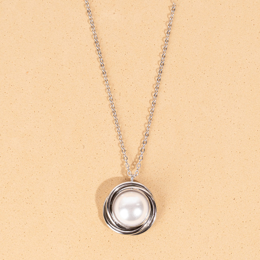 COLLANA GIROCOLLO FINA CON PENDENTE CIRCOLARE E PERLA