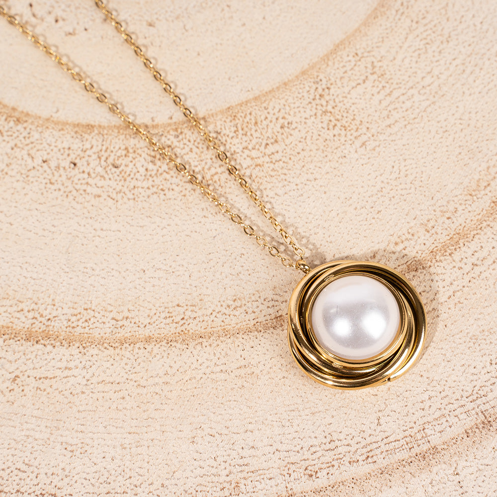 COLLANA GIROCOLLO FINA CON PENDENTE CIRCOLARE E PERLA