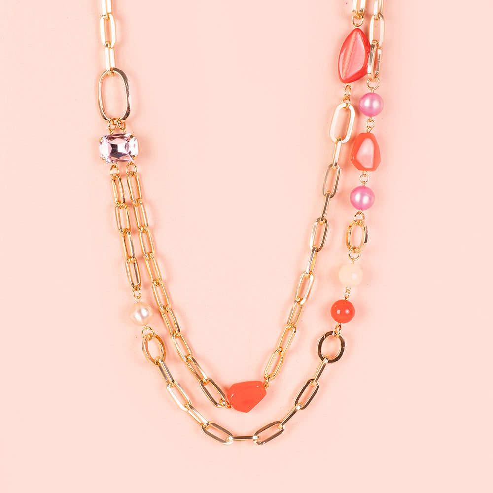 COLLANA LUNGA DOPPIO FILO CON SFERE E PIETRE IRREGOLARI