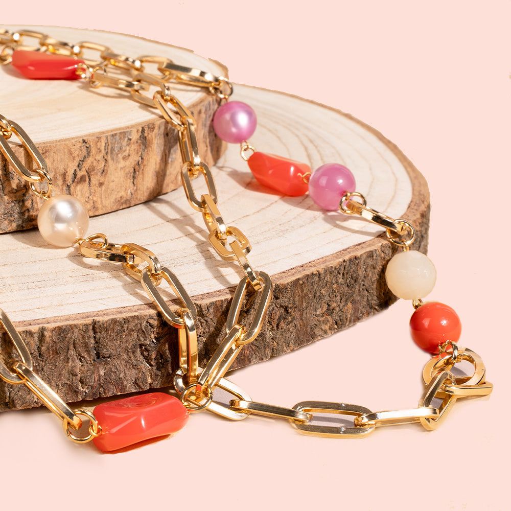 COLLANA LUNGA DOPPIO FILO CON SFERE E PIETRE IRREGOLARI