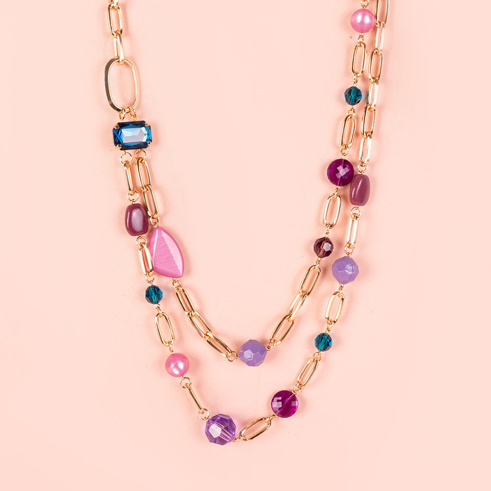 COLLANA LUNGA DOPPIO FILO CON SFERE E PENDENTI IRREGOLARI