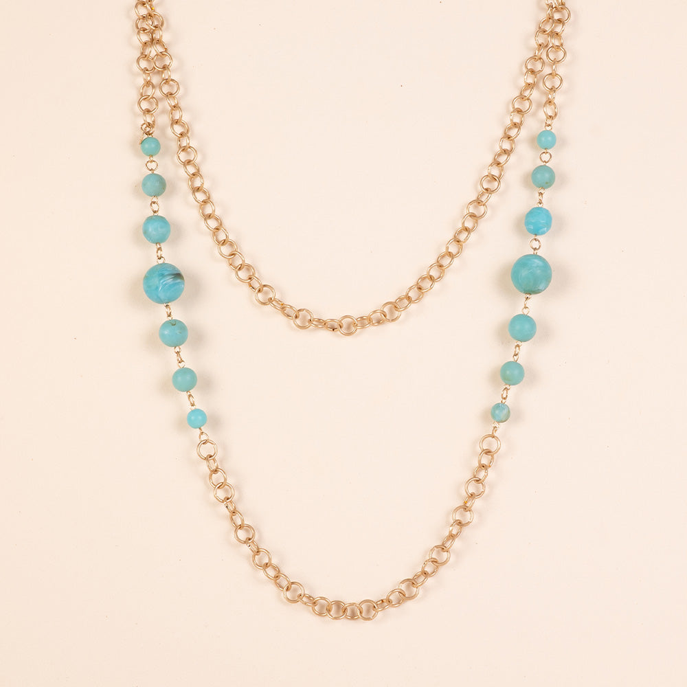 LONG NECKLACE WITH MARBLE EFFECT SPHERES