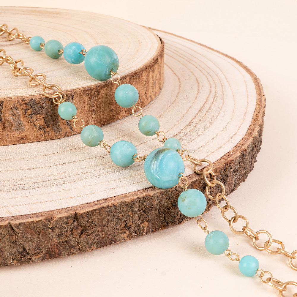LONG NECKLACE WITH MARBLE EFFECT SPHERES