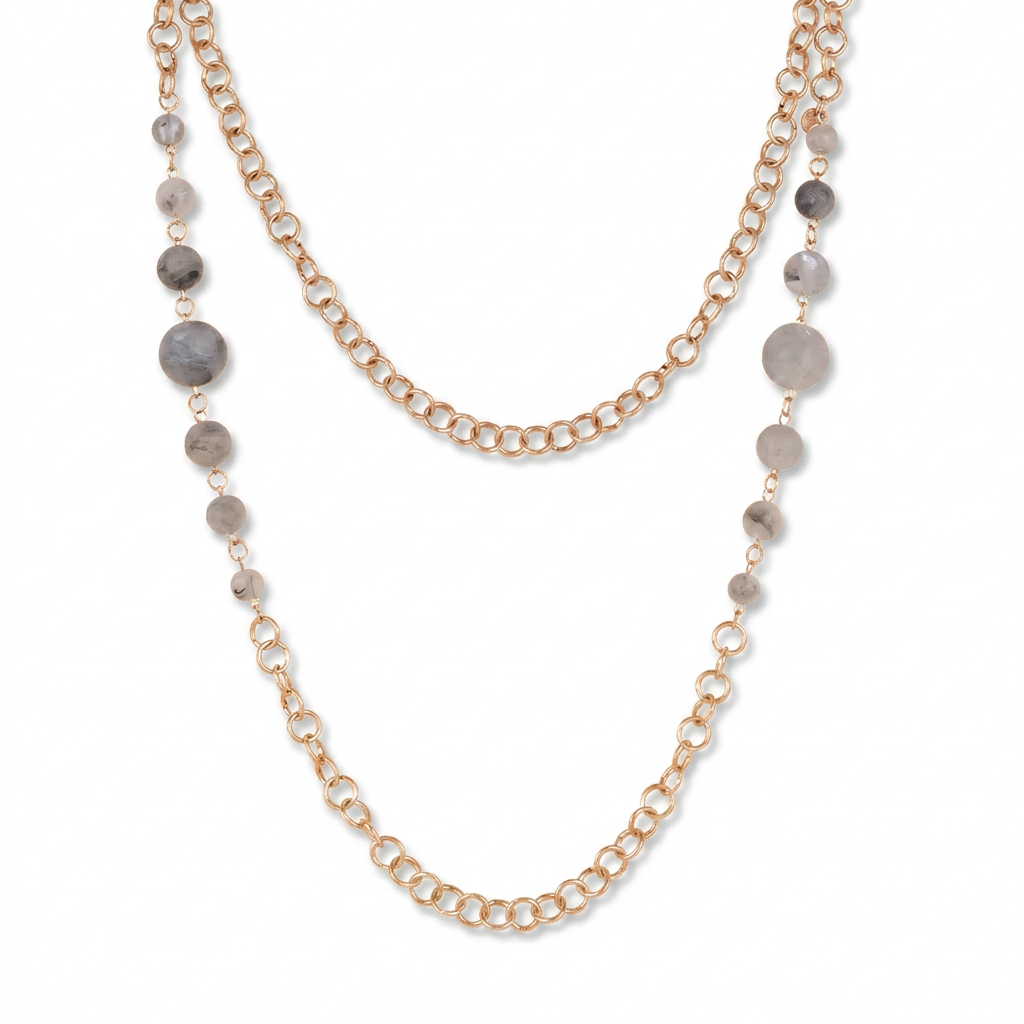 COLLANA LUNGA CON SFERE EFFETTO MARMO