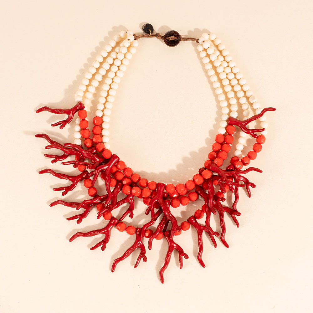 CORAL AND PEARL CHOKER NECKLACE