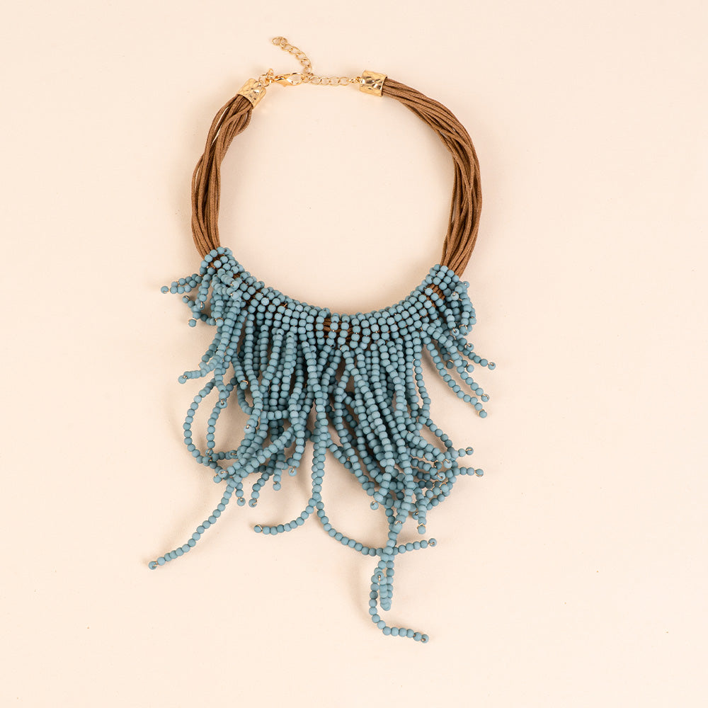 COLLANA GIROCOLLO CON PERLINE PENDENTI MULTIFILO