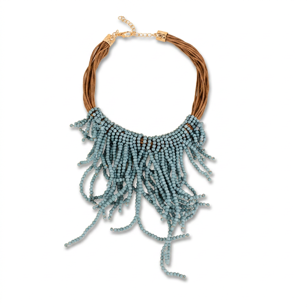 COLLANA GIROCOLLO CON PERLINE PENDENTI MULTIFILO