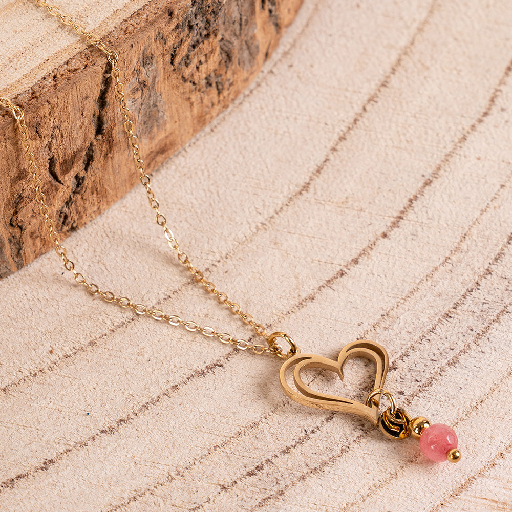 CHOKER NECKLACE WITH HEART AND STONE PENDANT