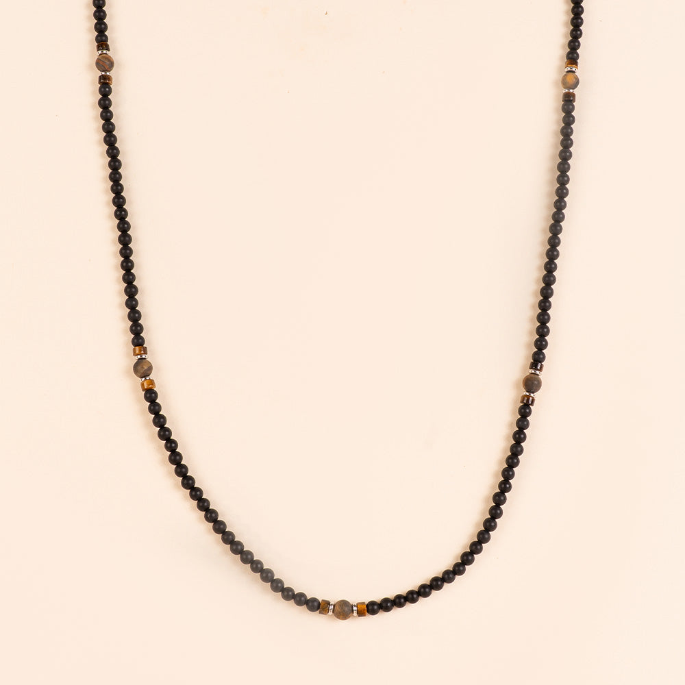 COLLANA LUNGA CON PIETRE E PALLINE IN LEGNO