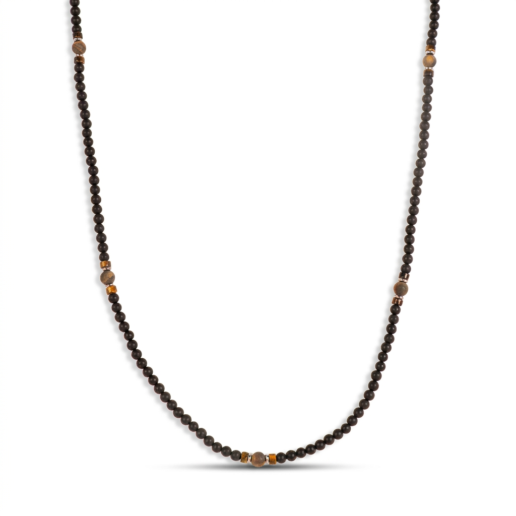 COLLANA LUNGA CON PIETRE E PALLINE IN LEGNO