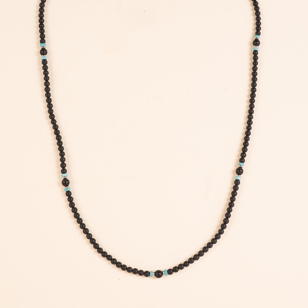 COLLANA LUNGA CON PIETRE E PALLINE IN LEGNO
