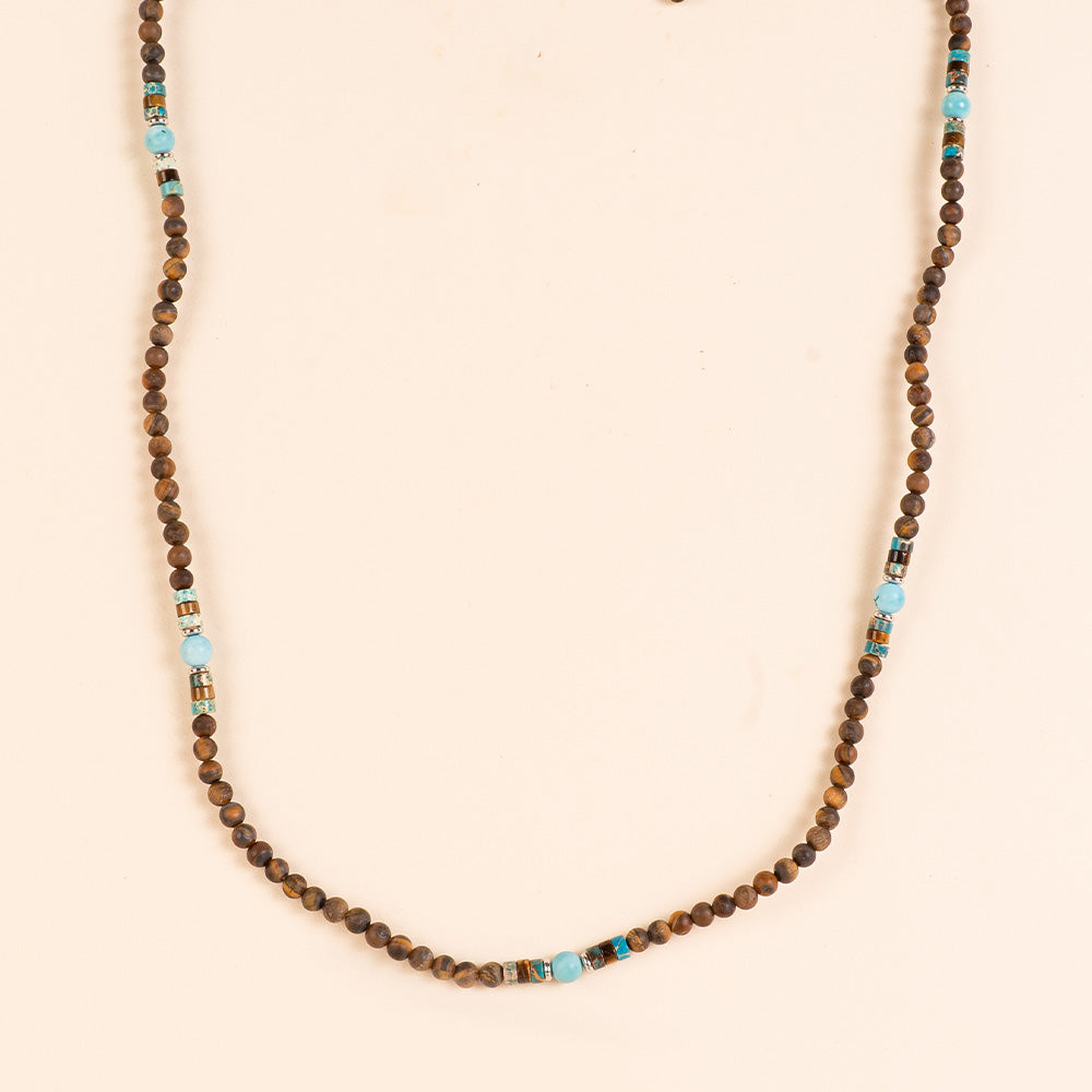 COLLANA LUNGA CON PIETRE E PALLINE IN LEGNO