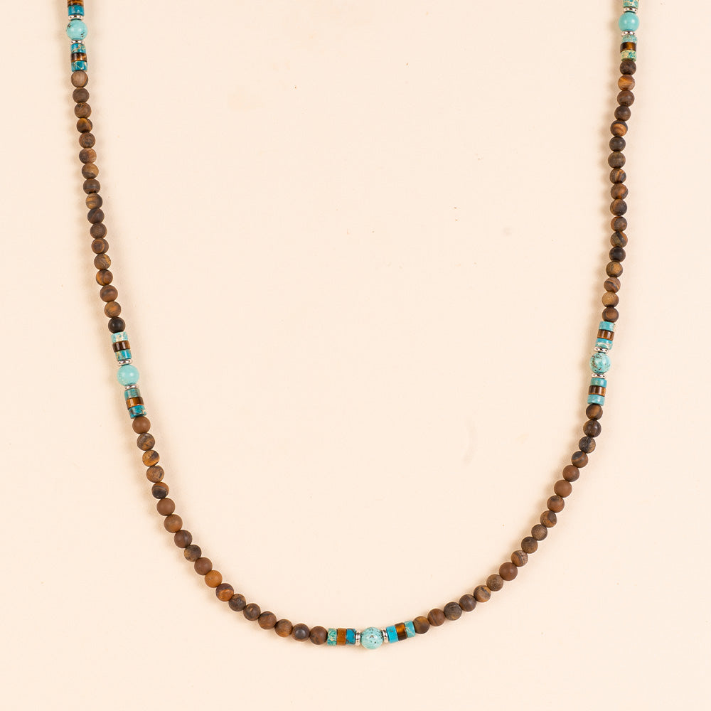 COLLANA LUNGA CON PIETRE E PALLINE IN LEGNO