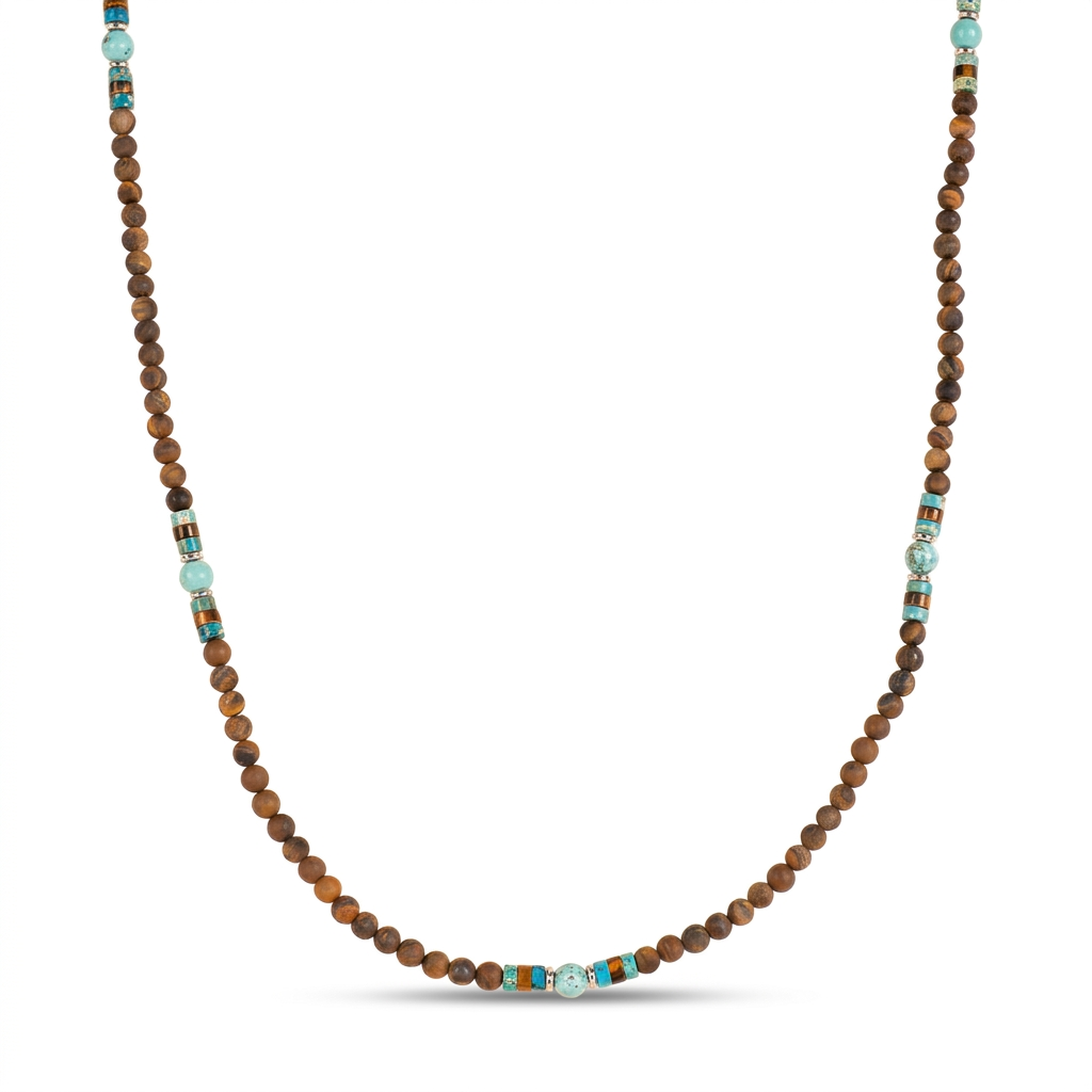 LONG NECKLACE WITH STONES AND WOODEN BALLS
