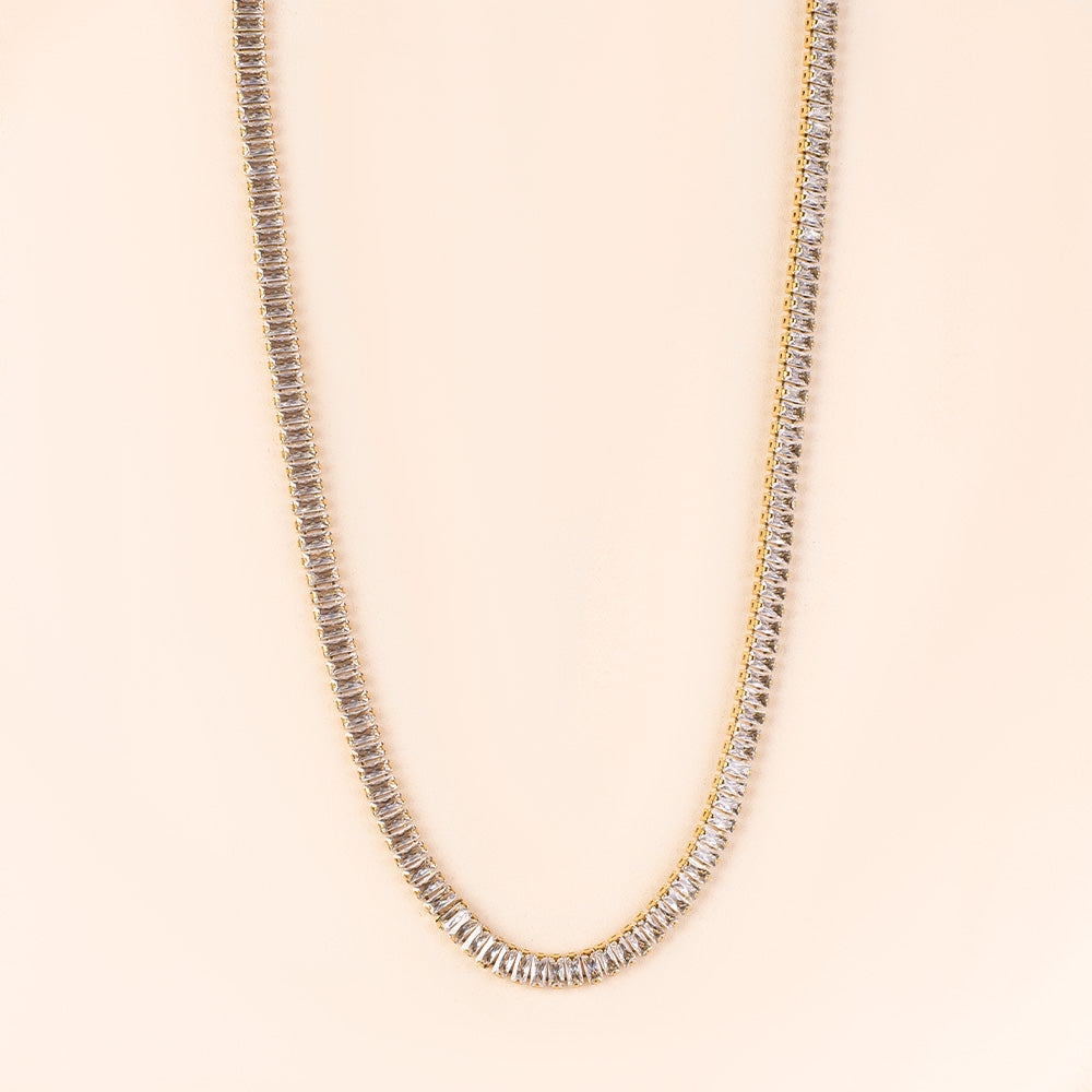 TENNIS MODEL CHOKER NECKLACE WITH RECTANGULAR RHINESTONES
