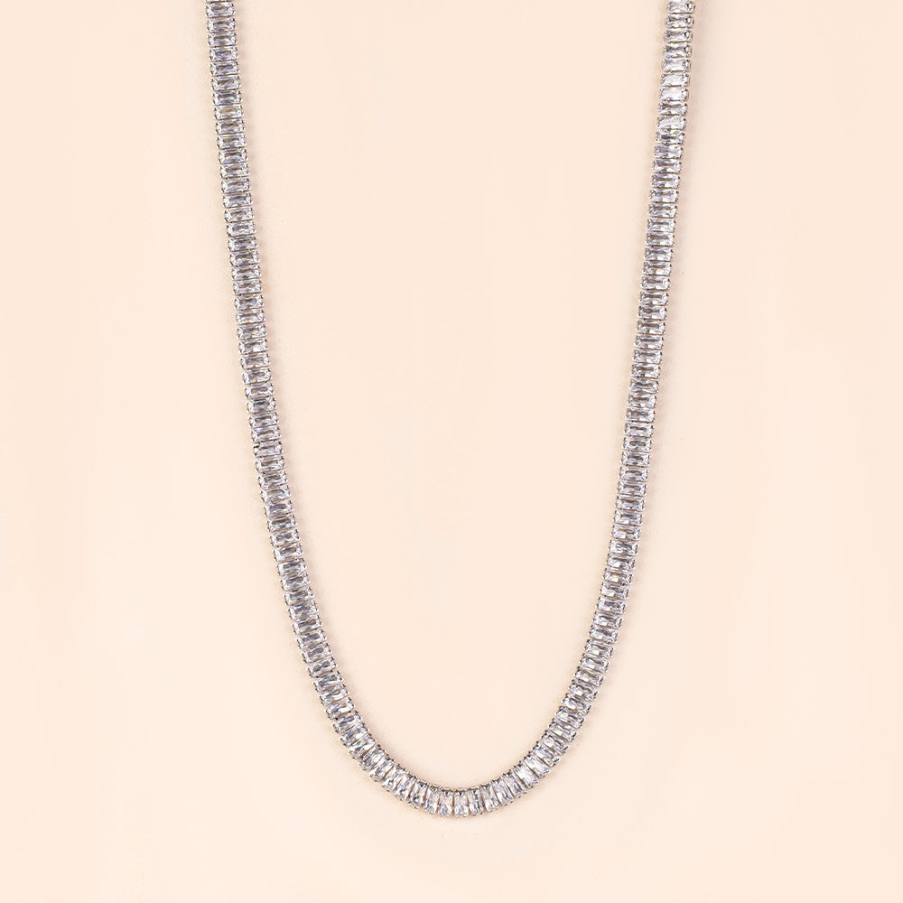 TENNIS MODEL CHOKER NECKLACE WITH RECTANGULAR RHINESTONES