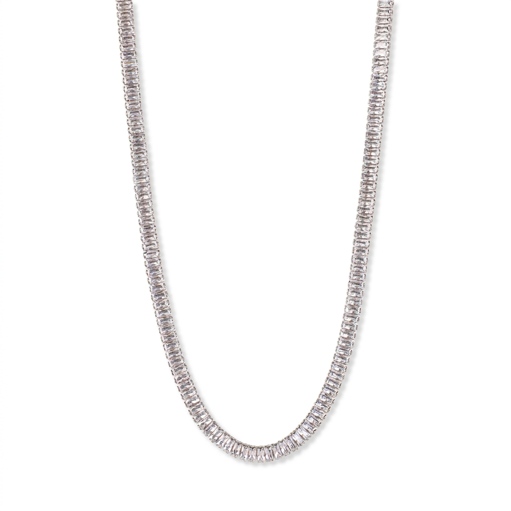 TENNIS MODEL CHOKER NECKLACE WITH RECTANGULAR RHINESTONES