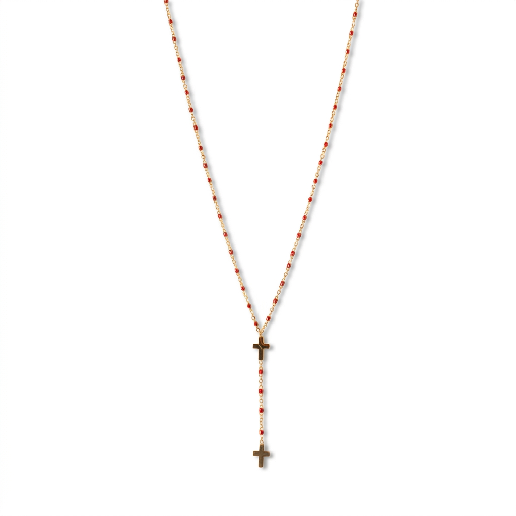 COLLANA FINA MODELLO ROSARIO CON DUE CROCI