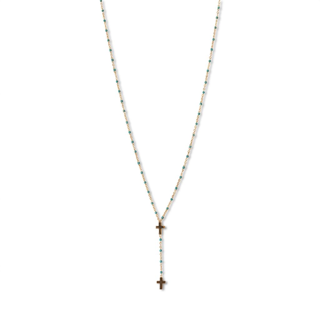COLLANA FINA MODELLO ROSARIO CON DUE CROCI