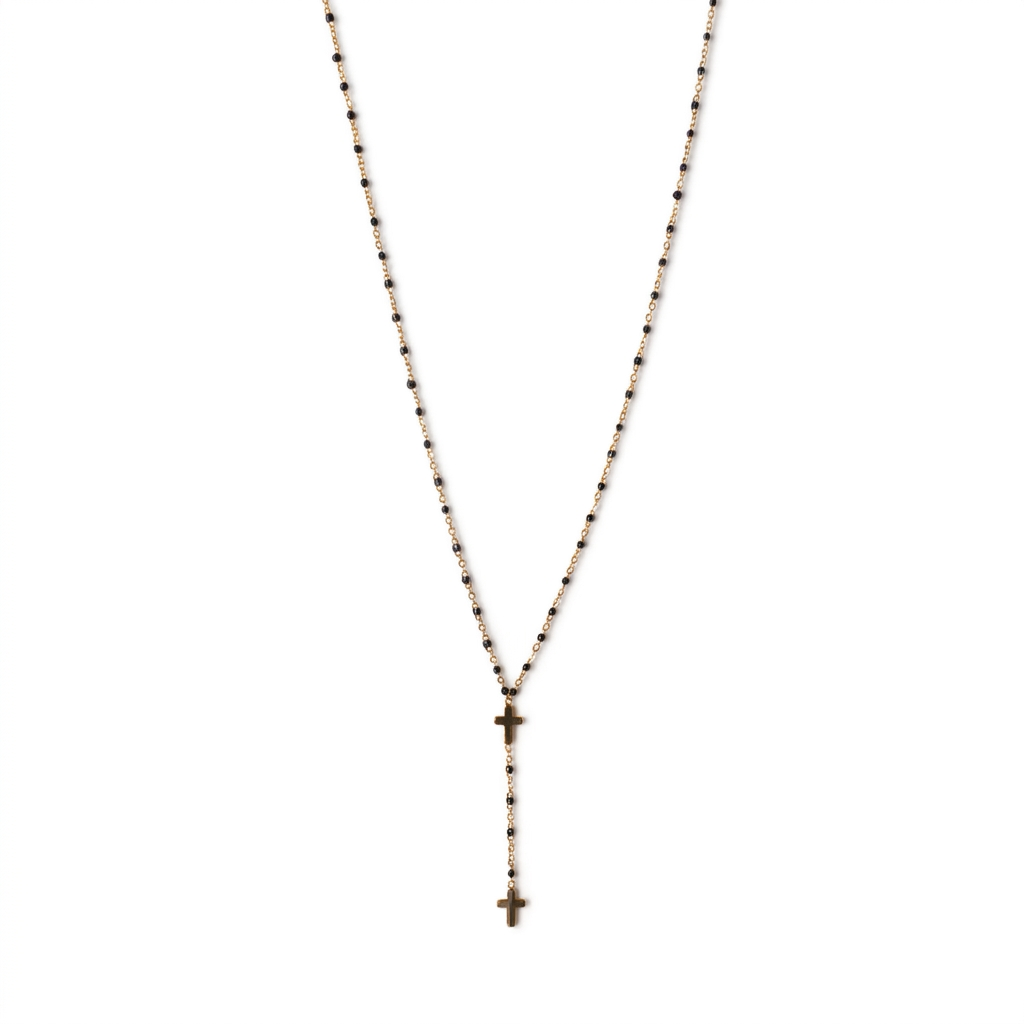 COLLANA FINA MODELLO ROSARIO CON DUE CROCI