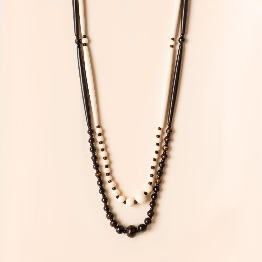 COLLANA LUNGA CON SFERE E BASTONCINI ALTERNATI