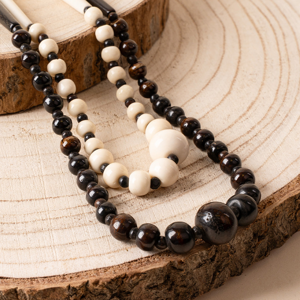 COLLANA LUNGA CON SFERE E BASTONCINI ALTERNATI