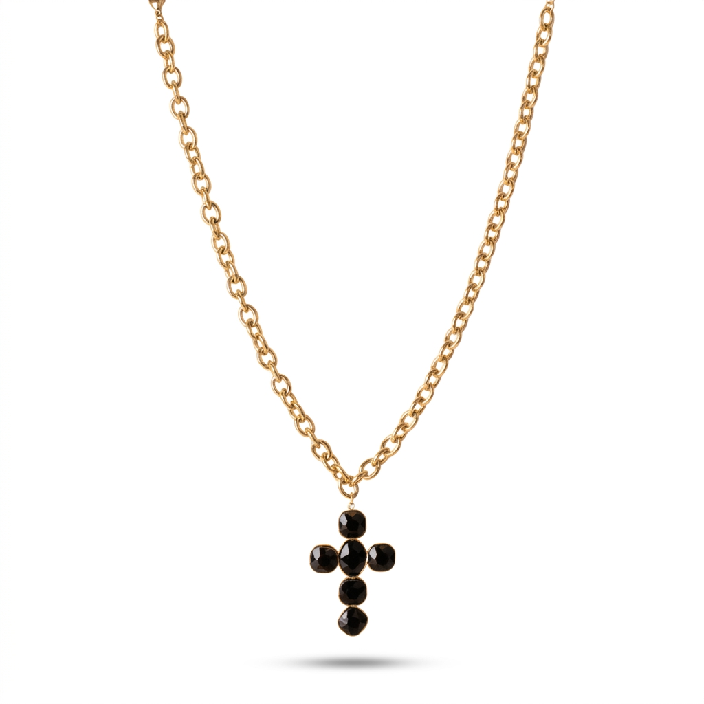 LARGE CROSS CHAIN CHOKER NECKLACE