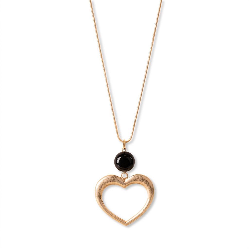 LONG NECKLACE WITH SATIN HEART PENDANT