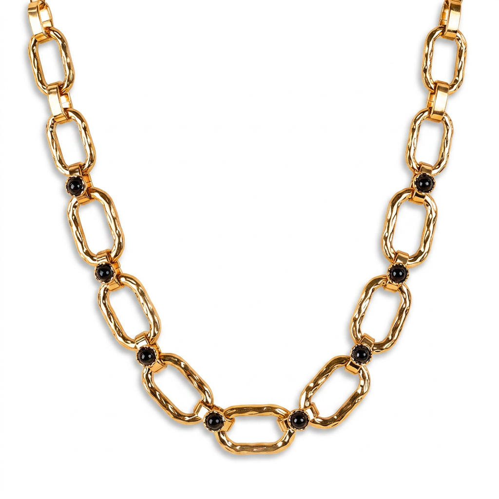 COLLANA A GIROCOLLO CON MAGLIE MARTELLATE E PIETRE