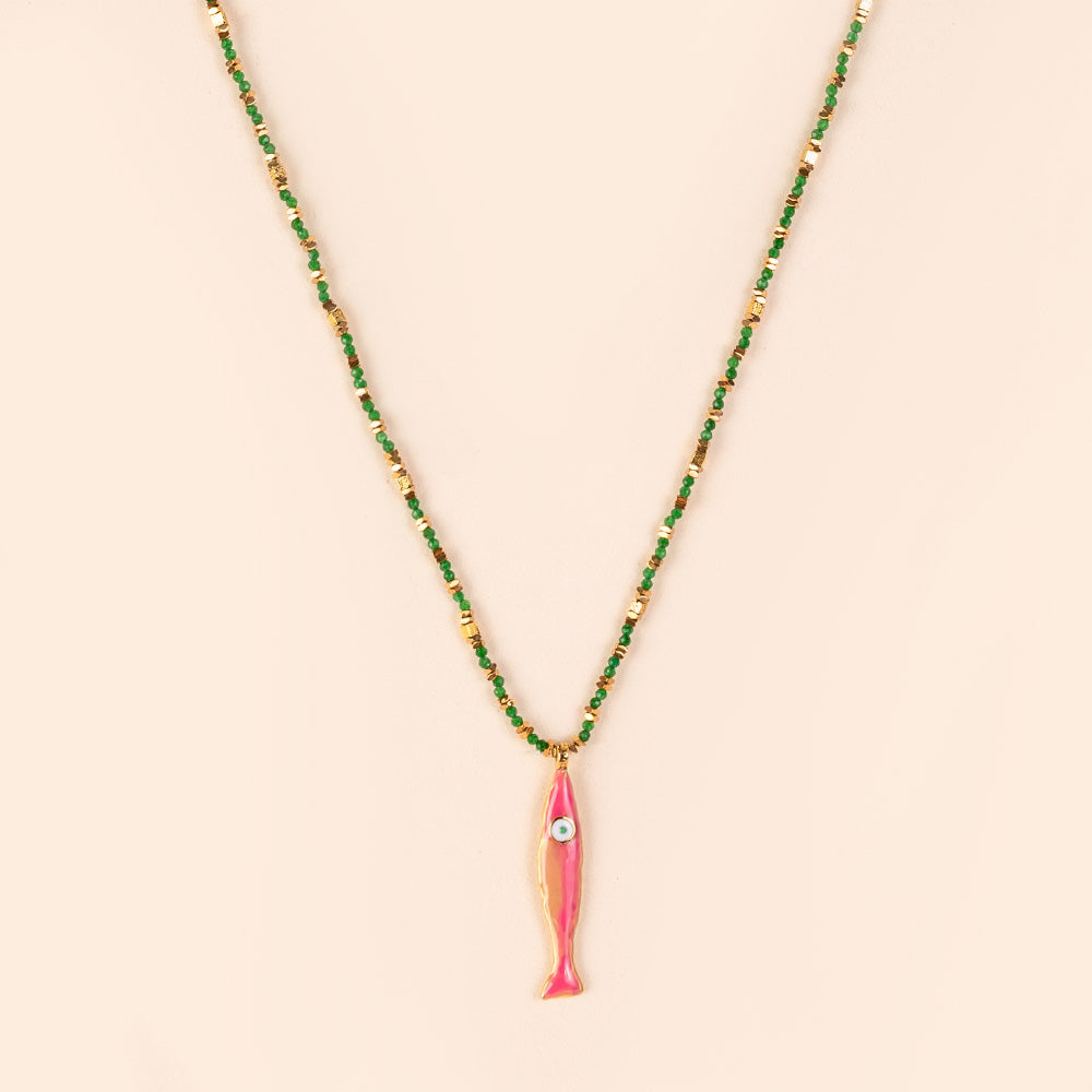 COLLANA A GIROCOLLO CON SARDINA ROSA E CRISTALLI