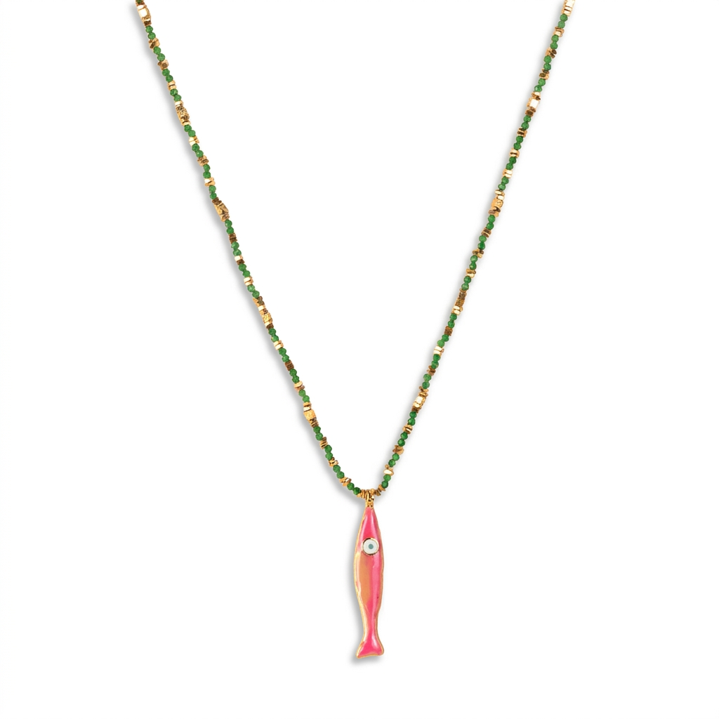 COLLANA A GIROCOLLO CON SARDINA ROSA E CRISTALLI