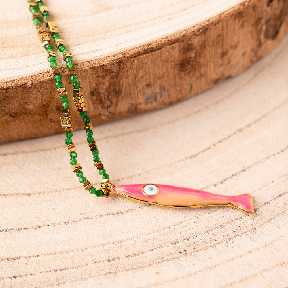 COLLANA A GIROCOLLO CON SARDINA ROSA E CRISTALLI