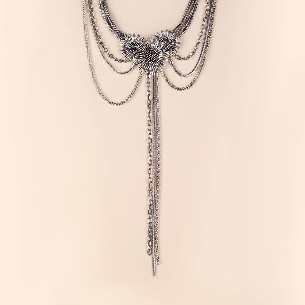 COLLANA A COLLARINO CHOKER MULTIVILO CON GIRASOLI E PENDENTI