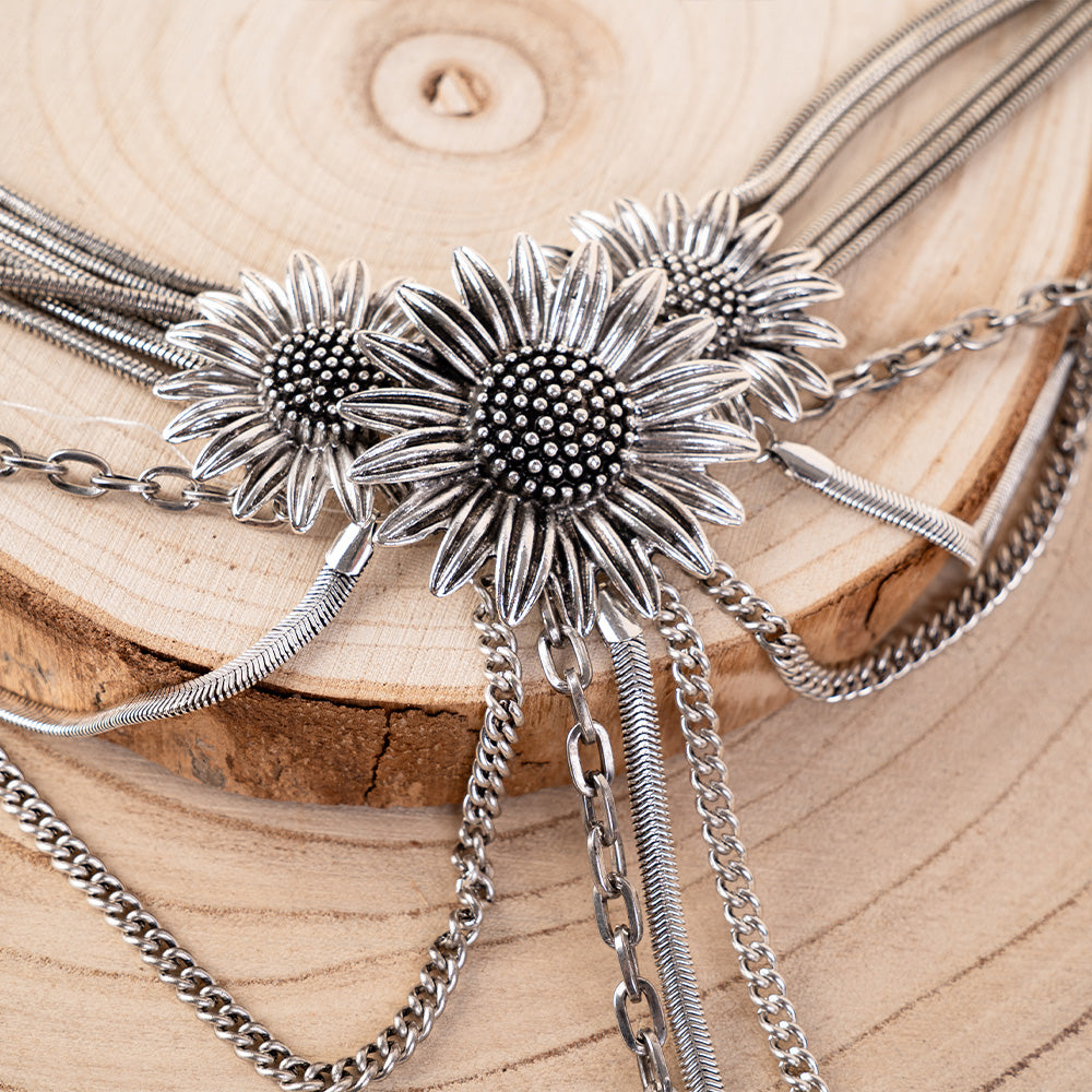 COLLANA A COLLARINO CHOKER MULTIVILO CON GIRASOLI E PENDENTI