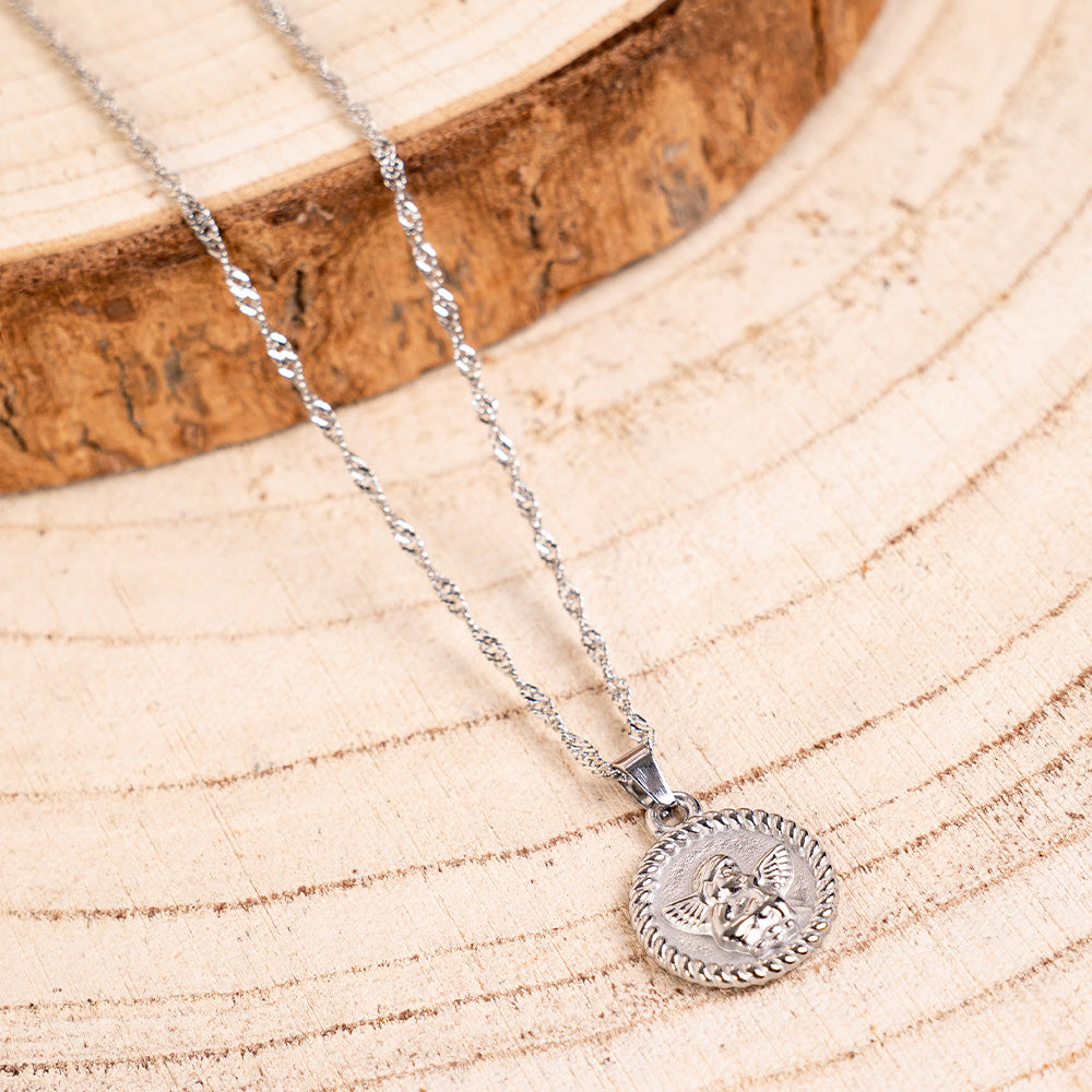 COLLANA CON ANGELO PENDENTE IMPRESSO SU MONETA