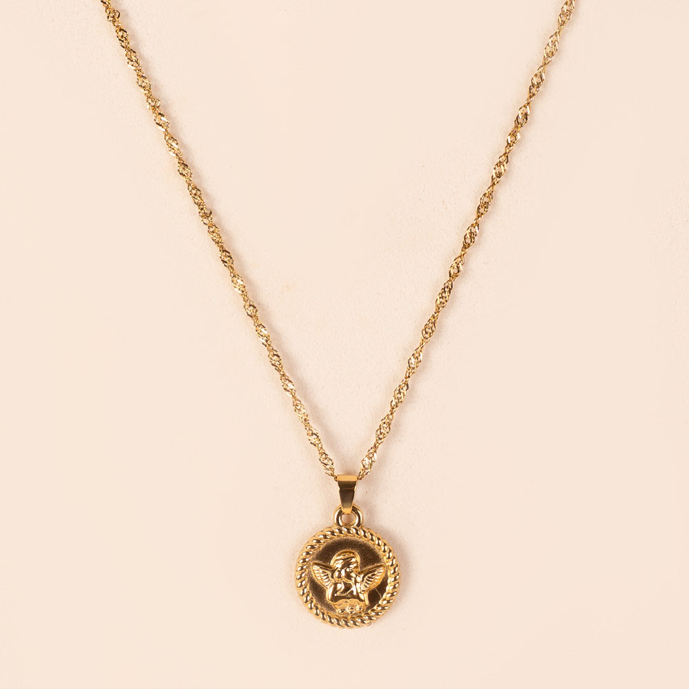 COLLANA CON ANGELO PENDENTE IMPRESSO SU MONETA