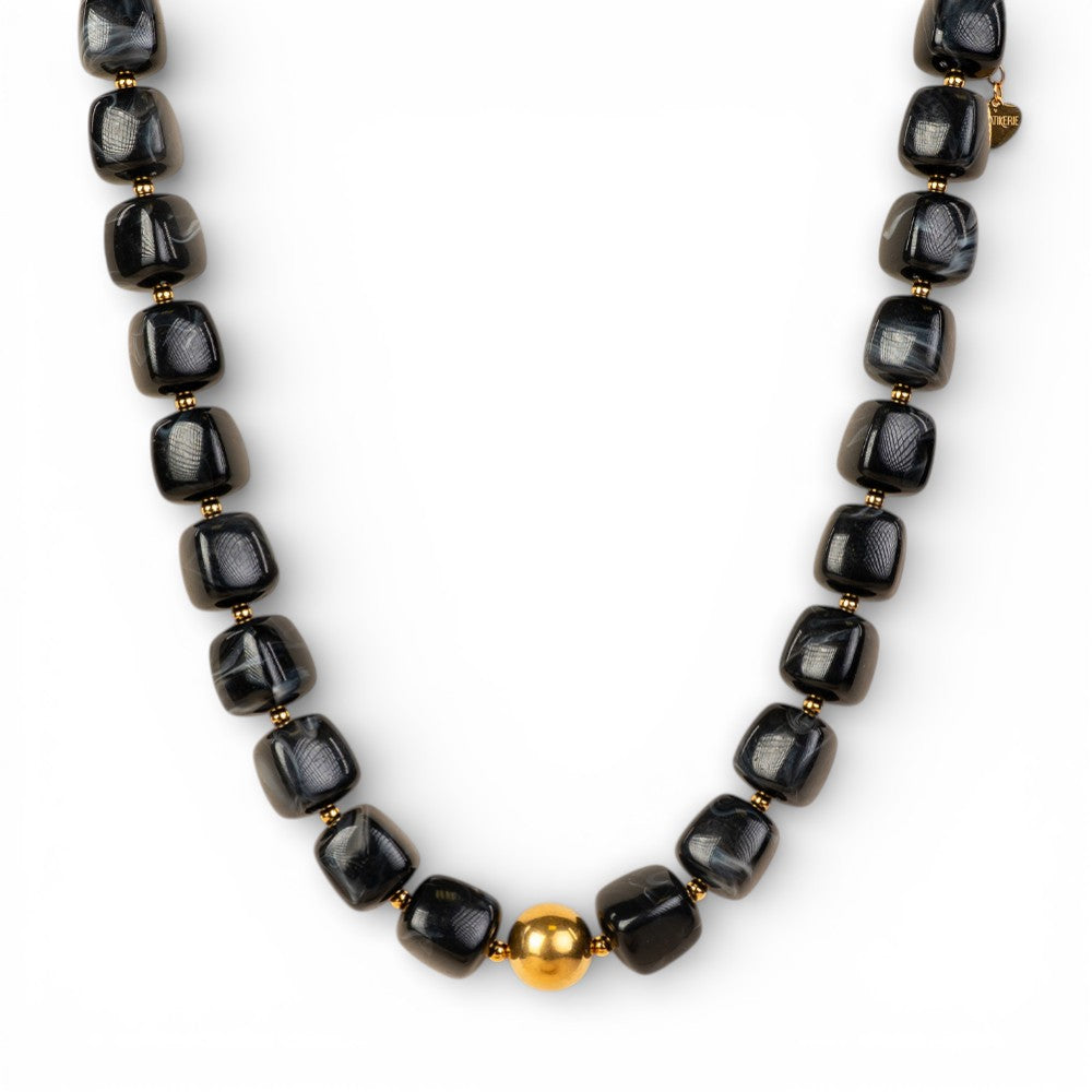 COLLANA GIROCOLLO CON PIETRE QUADRATE E SFERA CENTRALE