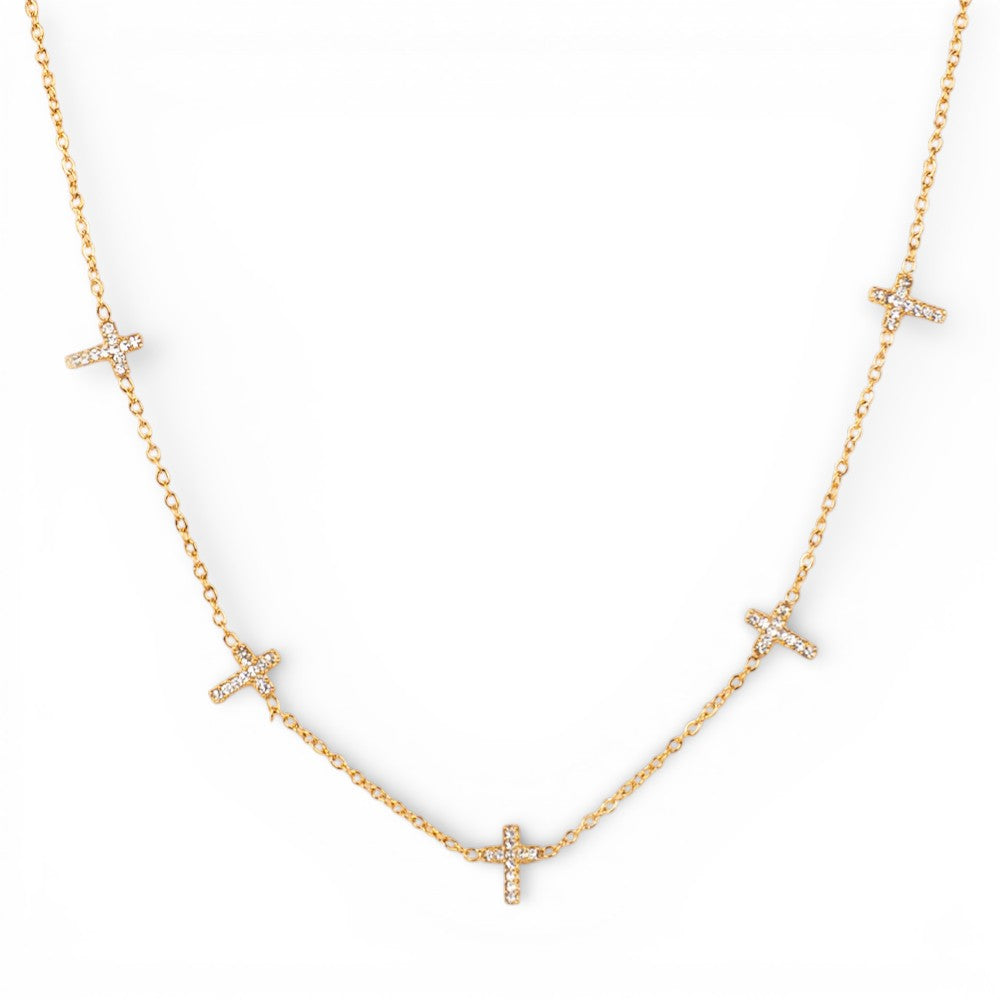 COLLANA GIROCOLLO A CATENA CON CROCI CON STRASS