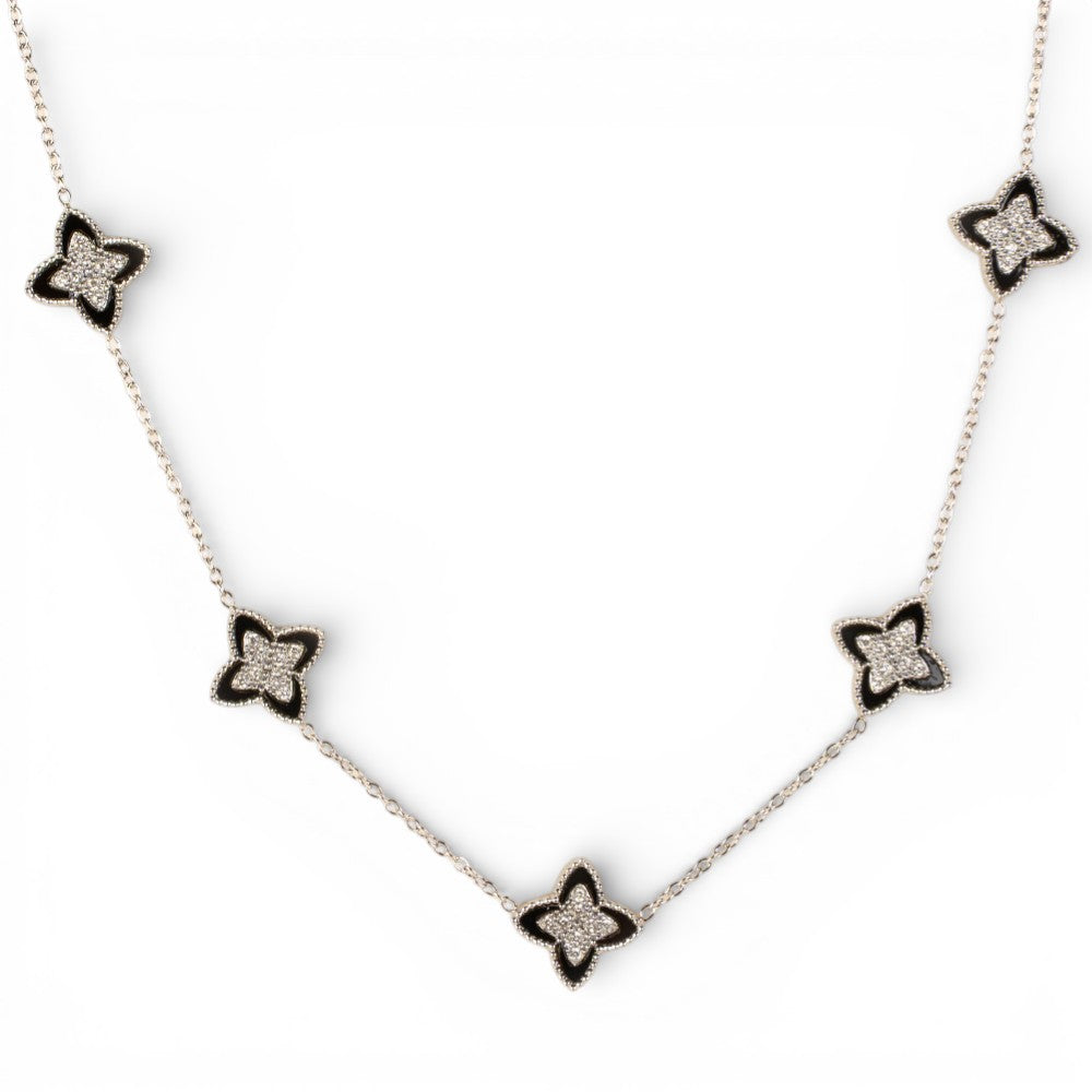 COLLANA GIROCOLLO A CATENA CON FIORI CON STRASS