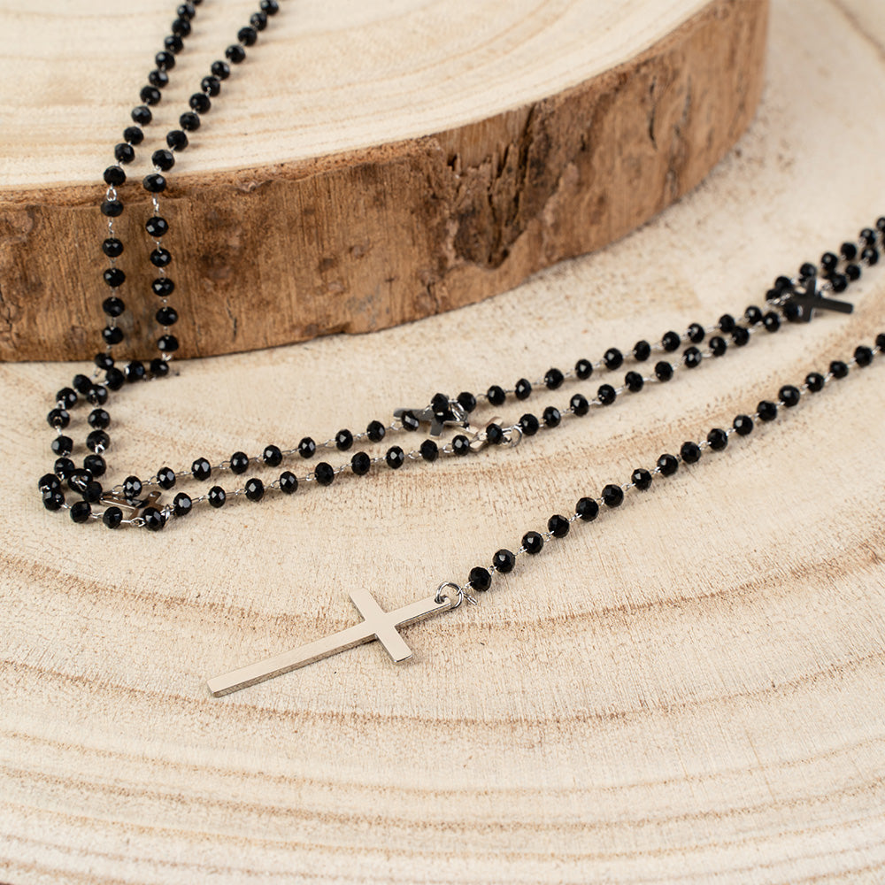 COLLANA LUNGA A ROSARIO CON CROCI PENDENTI